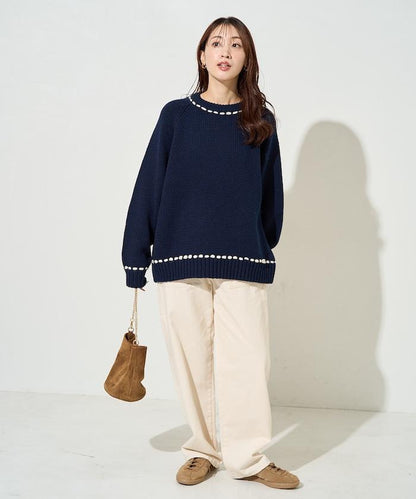 手工縫製圓領套頭衫