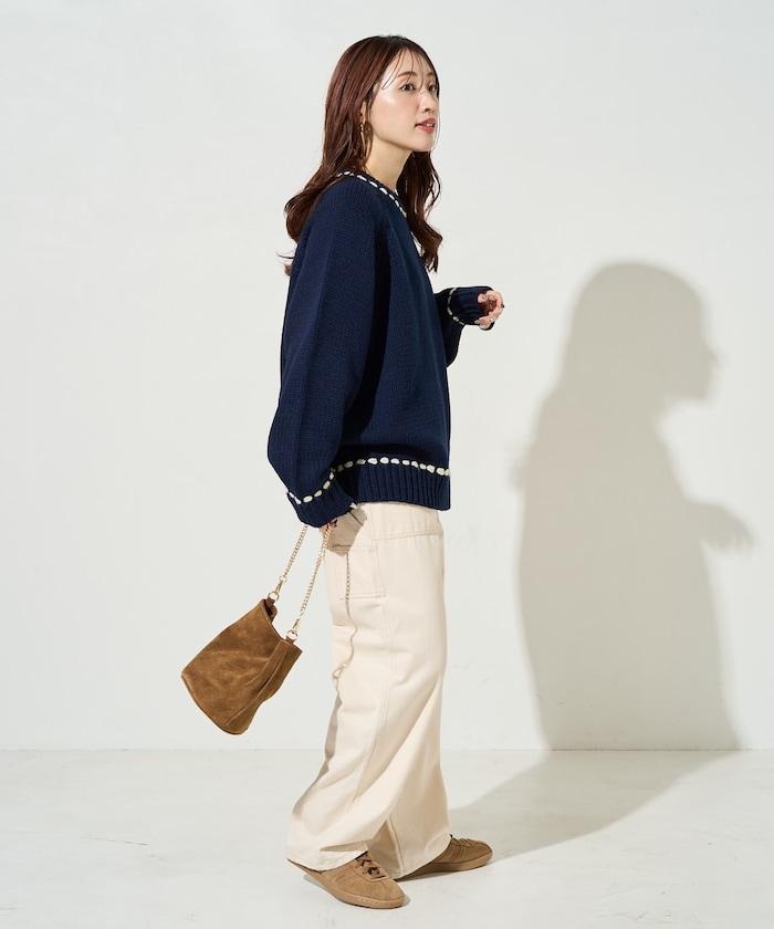 手工縫製圓領套頭衫