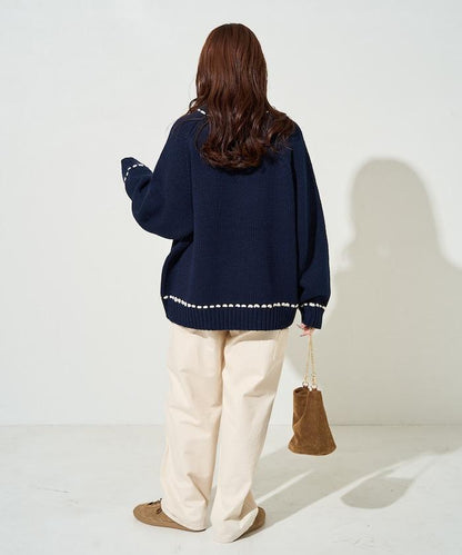 手工縫製圓領套頭衫