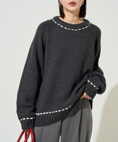 手工縫製圓領套頭衫