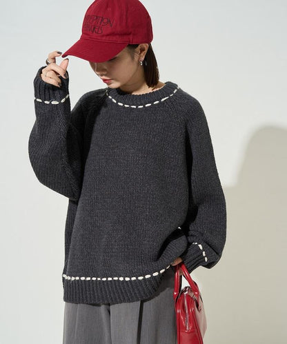 手工縫製圓領套頭衫