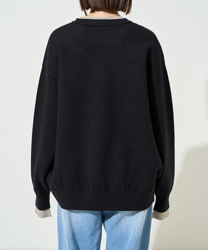 拼接配色針織套頭衫