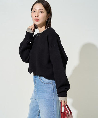 拼接配色針織套頭衫