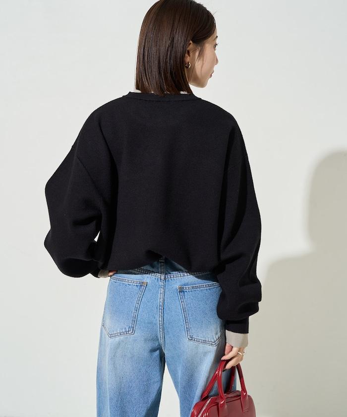 拼接配色針織套頭衫