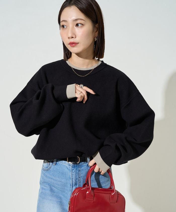 拼接配色針織套頭衫