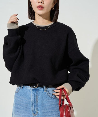 拼接配色針織套頭衫