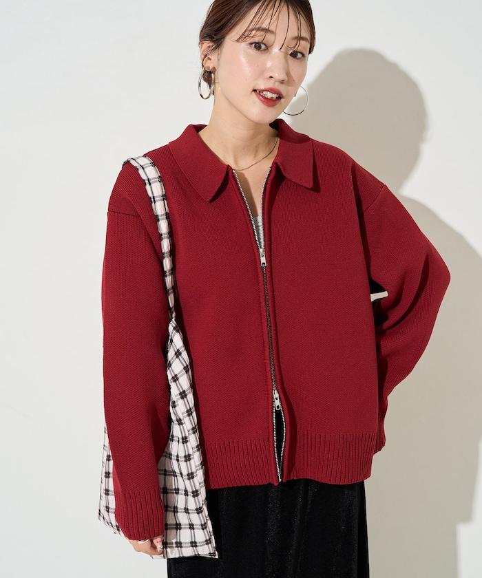 輕量針織翻領雙拉鍊開衫