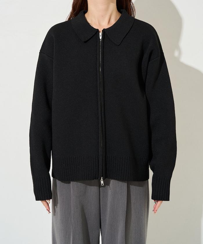 輕量針織翻領雙拉鍊開衫