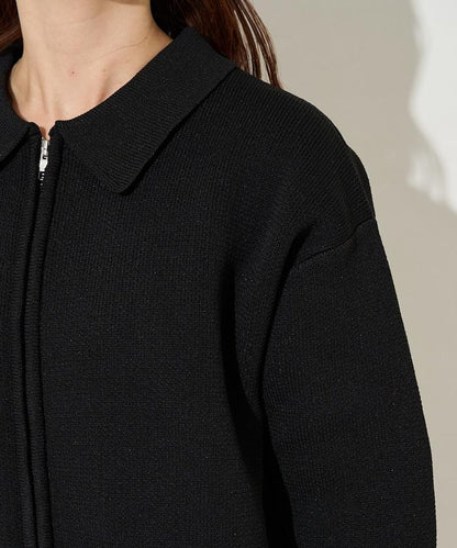 輕量針織翻領雙拉鍊開衫