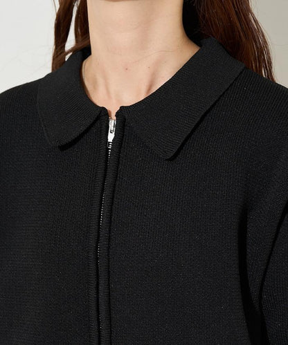 輕量針織翻領雙拉鍊開衫