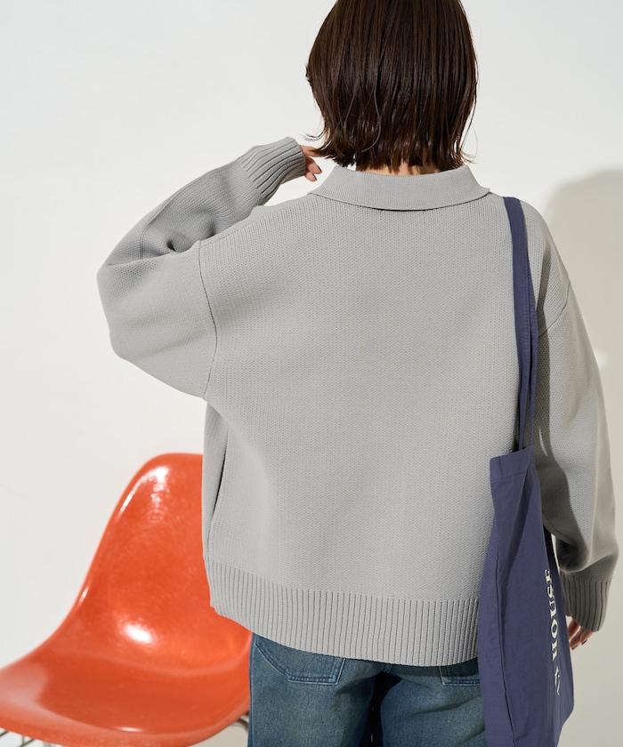 輕量針織翻領雙拉鍊開衫