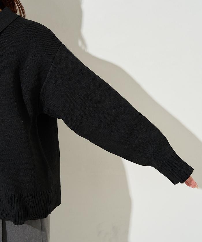 輕量針織翻領雙拉鍊開衫