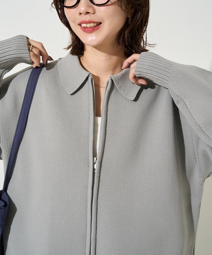 輕量針織翻領雙拉鍊開衫