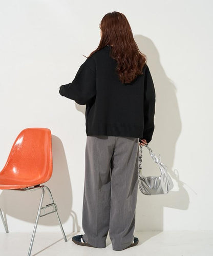 輕量針織翻領雙拉鍊開衫