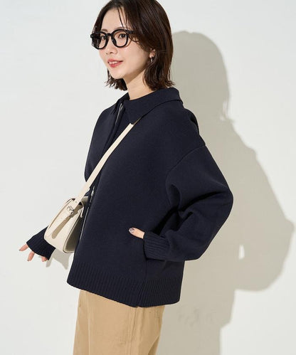 輕量針織翻領雙拉鍊開衫