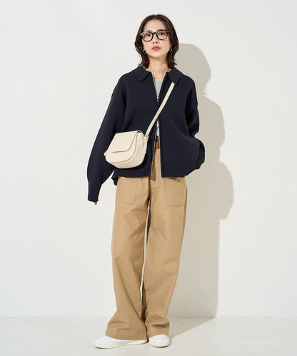 輕量針織翻領雙拉鍊開衫