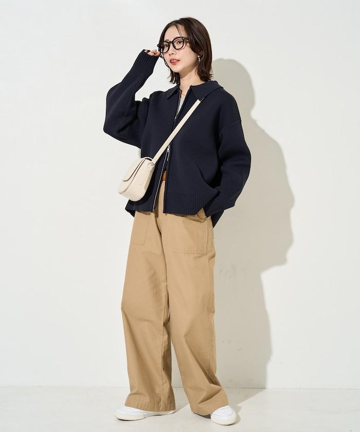 輕量針織翻領雙拉鍊開衫