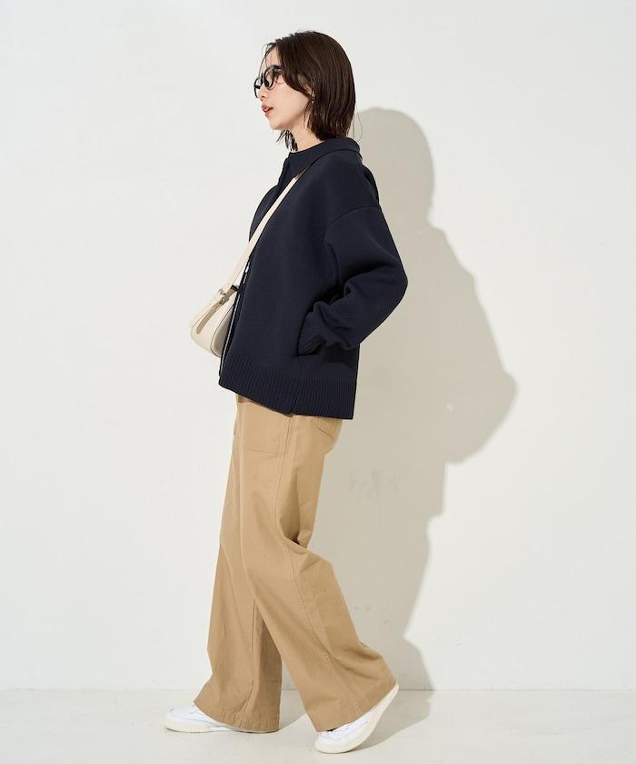 輕量針織翻領雙拉鍊開衫