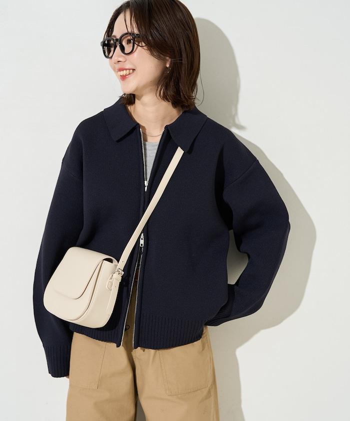 輕量針織翻領雙拉鍊開衫