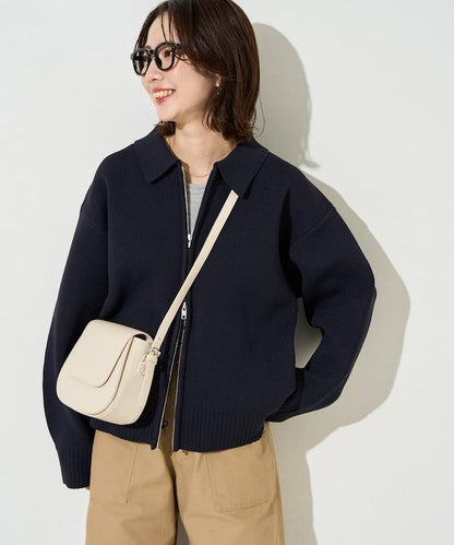 輕量針織翻領雙拉鍊開衫