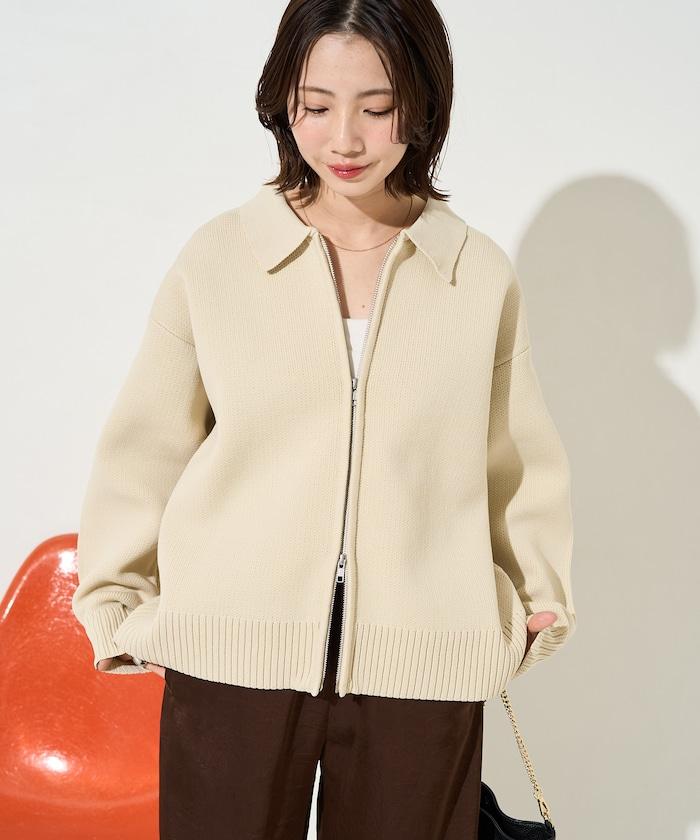 輕量針織翻領雙拉鍊開衫