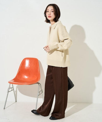 輕量針織翻領雙拉鍊開衫