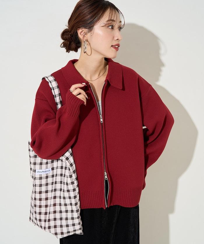 輕量針織翻領雙拉鍊開衫