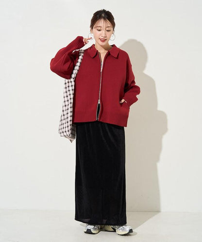 輕量針織翻領雙拉鍊開衫