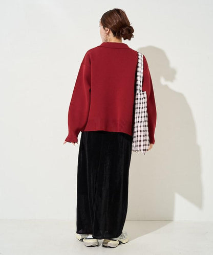 輕量針織翻領雙拉鍊開衫