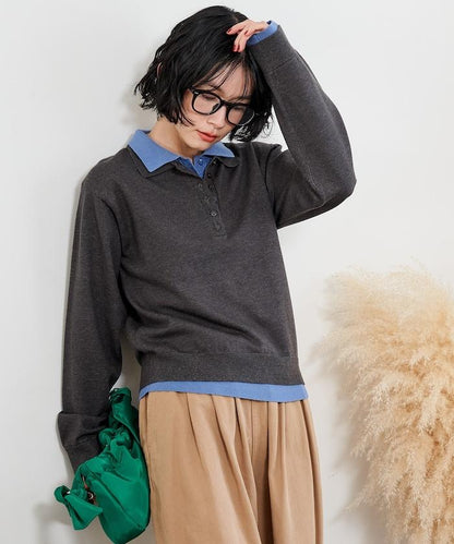 拼色疊穿針織POLO衫