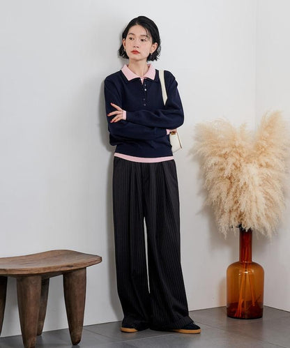 拼色疊穿針織POLO衫