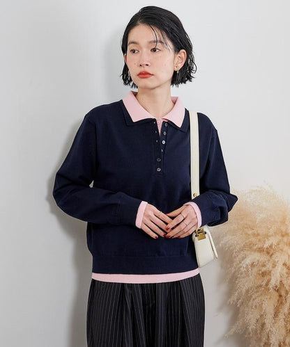 拼色疊穿針織POLO衫