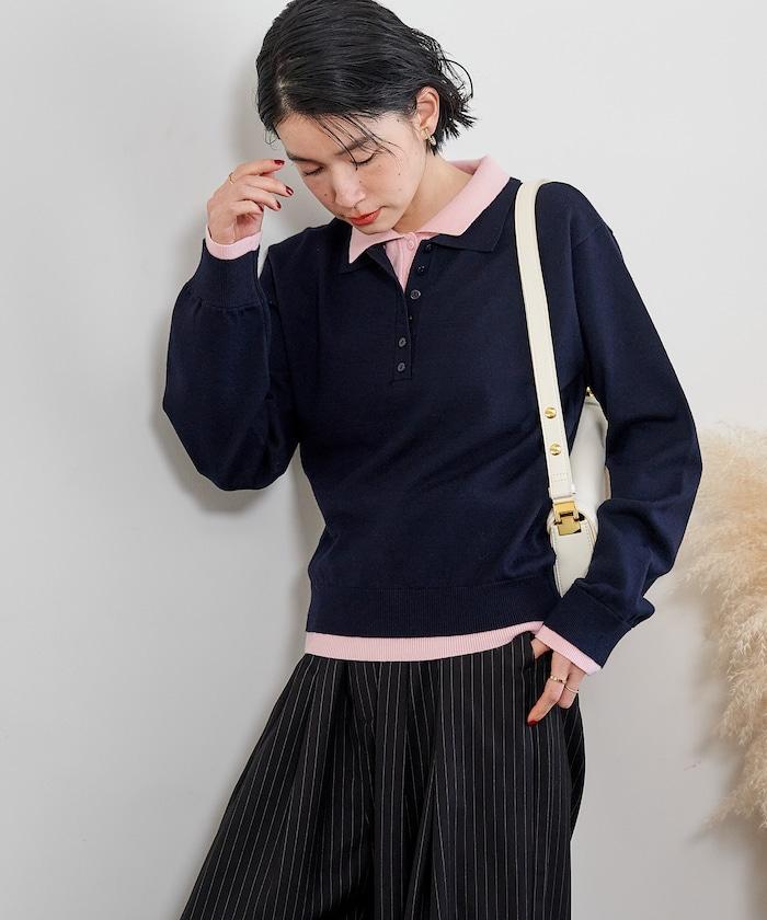 拼色疊穿針織POLO衫