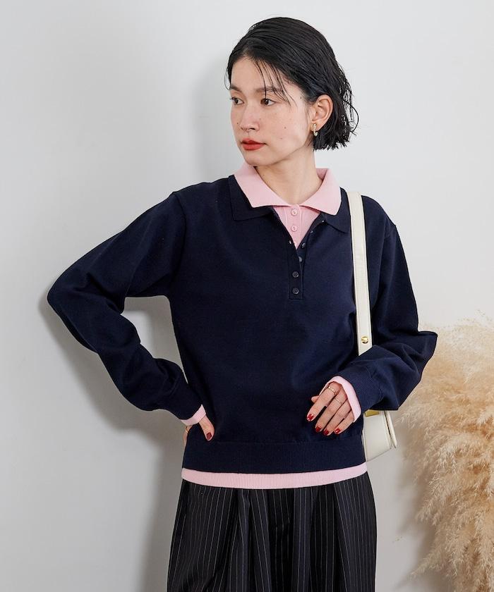 拼色疊穿針織POLO衫