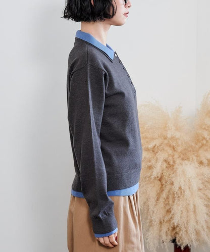 拼色疊穿針織POLO衫