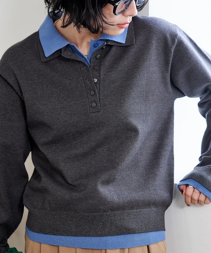 拼色疊穿針織POLO衫