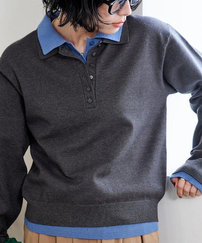 拼色疊穿針織POLO衫
