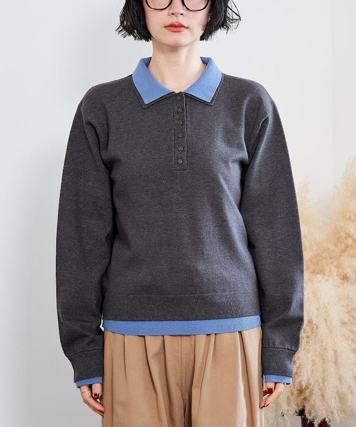 拼色疊穿針織POLO衫