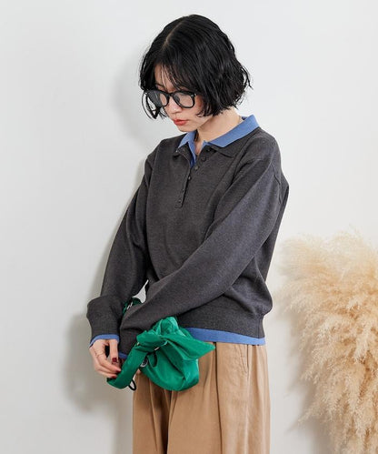 拼色疊穿針織POLO衫