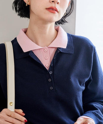 拼色疊穿針織POLO衫