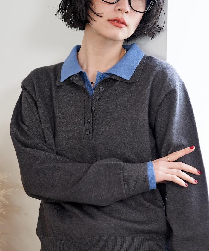 拼色疊穿針織POLO衫