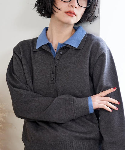 拼色疊穿針織POLO衫