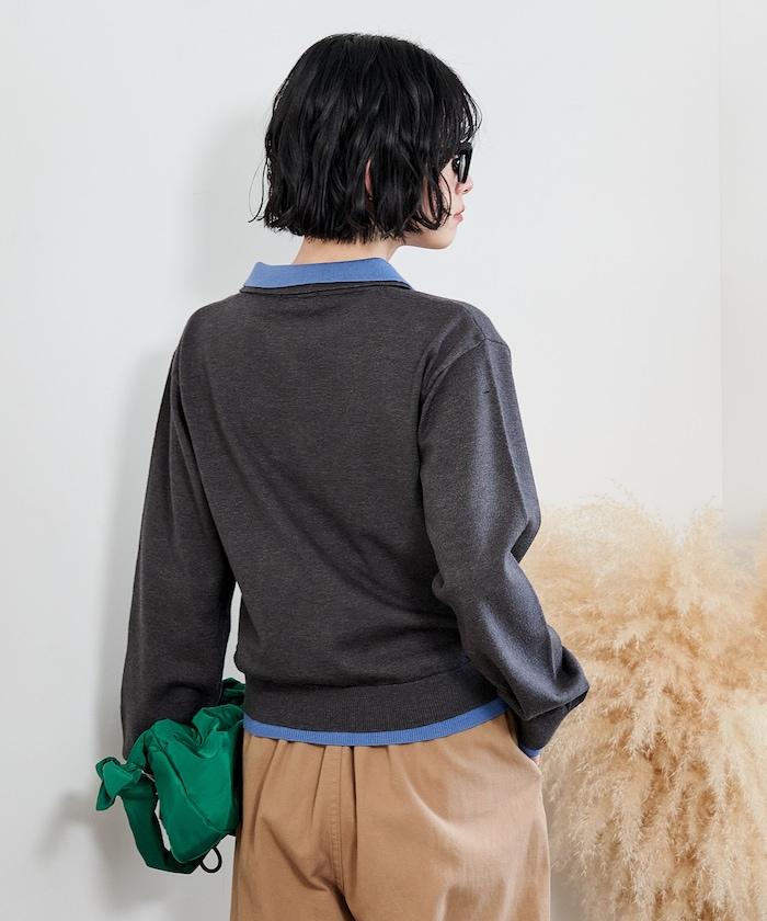 拼色疊穿針織POLO衫