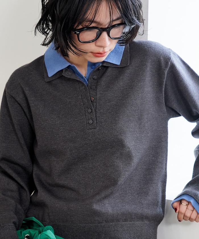 拼色疊穿針織POLO衫