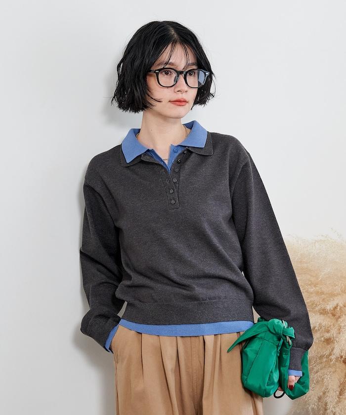 拼色疊穿針織POLO衫