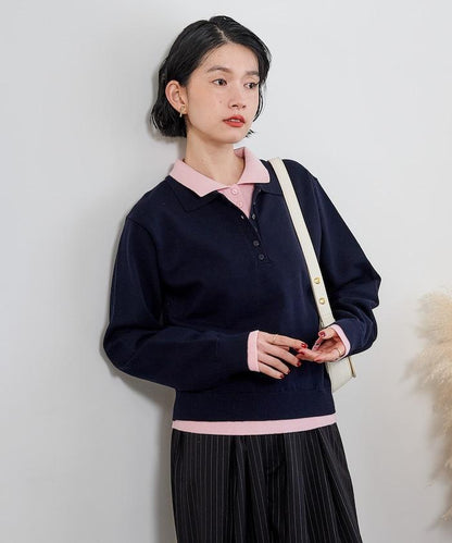 拼色疊穿針織POLO衫