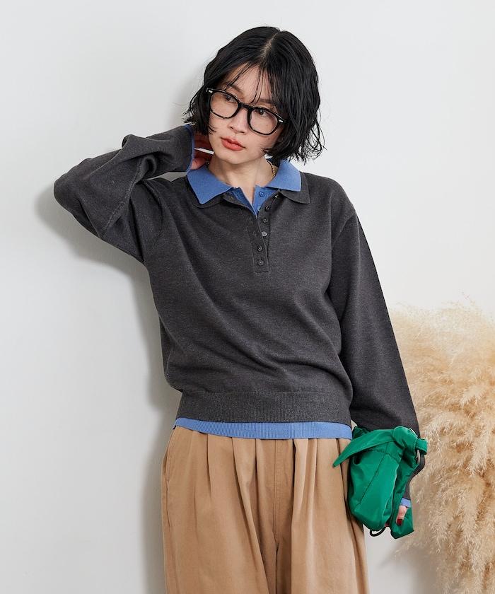 拼色疊穿針織POLO衫