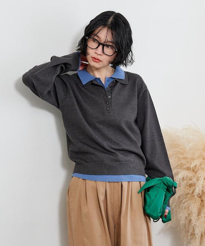 拼色疊穿針織POLO衫