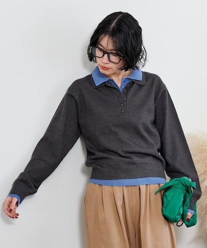 拼色疊穿針織POLO衫