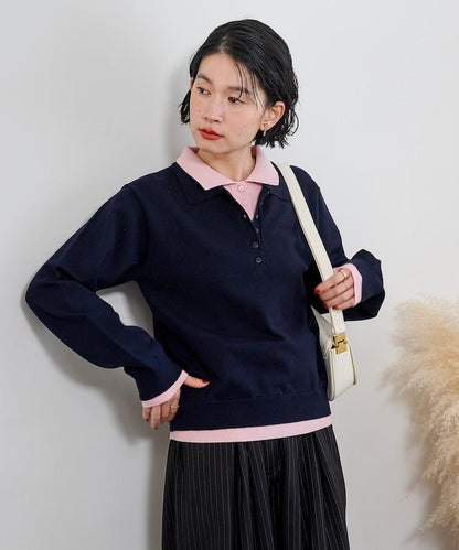 拼色疊穿針織POLO衫